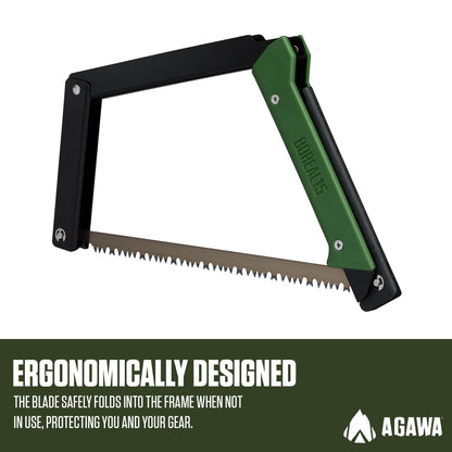 AGAWA - BOREAL15-15 Inch Folding Saw with All-Purpose Saw Blade - Camping Gear For Hiking, Fishing, Hunting, Bushcraft & Survival Kit (Black Frame/Green Handle)
