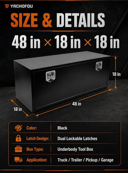 48" Underbody Truck Tool Box, Heavy Duty Steel Underbody Toolbox with T-Handle Lock & Weatherproof Seal, Lockable Truck Trailer Tool Box for Pickup, Semi Truck, RV, Flatbed, Tractor – 48 x 18 x 18