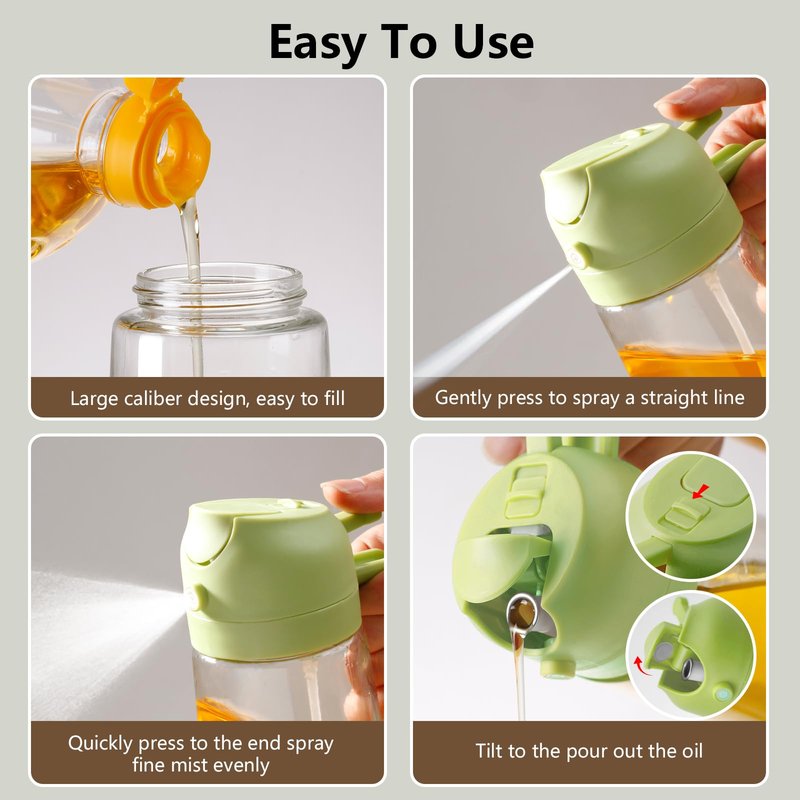 SWEET VIEW 2PCS Olive Oil Sprayer for Cooking, 16oz/470ml Glass Oil Dispenser/Pour Bottle, Kitchen Accessories, Kitchen Gadgets for Air Fryer, Salad, BBQ, with Stickers (Black,Green)