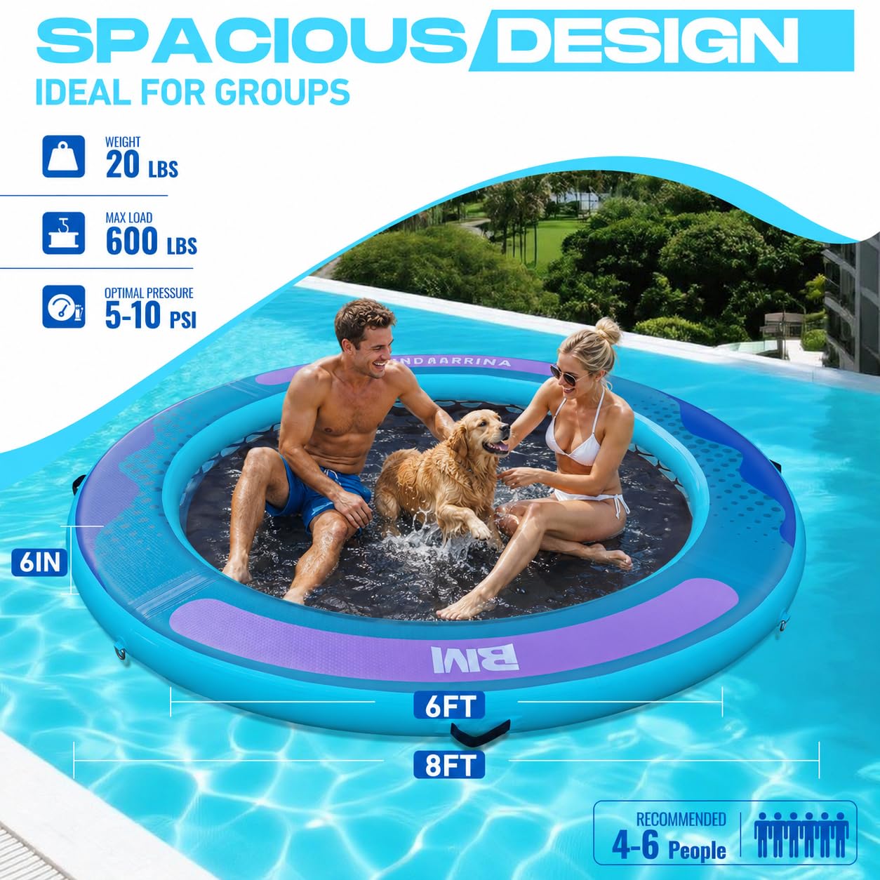 BEYOND MARINA Inflatable Water Hammock Floating Air Dock River Float with Mesh Heavy Duty Round Ring Raft for Pool Lake Ocean Portable Island Platform Pad 8'*6'*6"