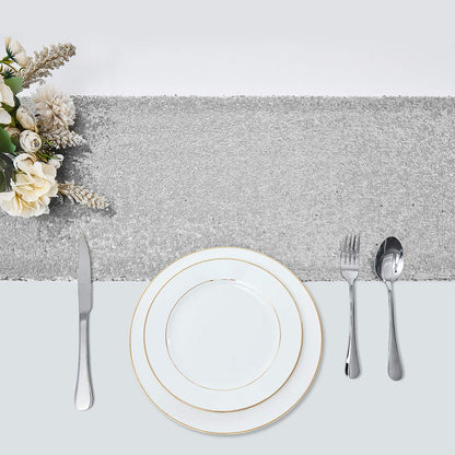 2 Packs 12 x 108 inches Silver Sequin Table Runner, Glitter Silver Table Runner for Wedding Birthday Bachelorette Holiday Party Supplies Decorations Bridal Shower Baby Shower