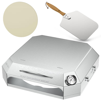 Onlyfire Stainless Steel Grill Top Pizza Oven Kit, Portable Pizza Maker for Gas Charcoal Pellet Grill, Flip-Open Lid, Includes Pizza Stone, Pizza Peel & Thermometer, Fits Weber Napoleon