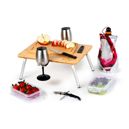GSI Outdoors Gourmet Picnic Set, 2 Person Portable Camping & Wine Dining Travel Kit with Table, Glasses, Food Containers & Case