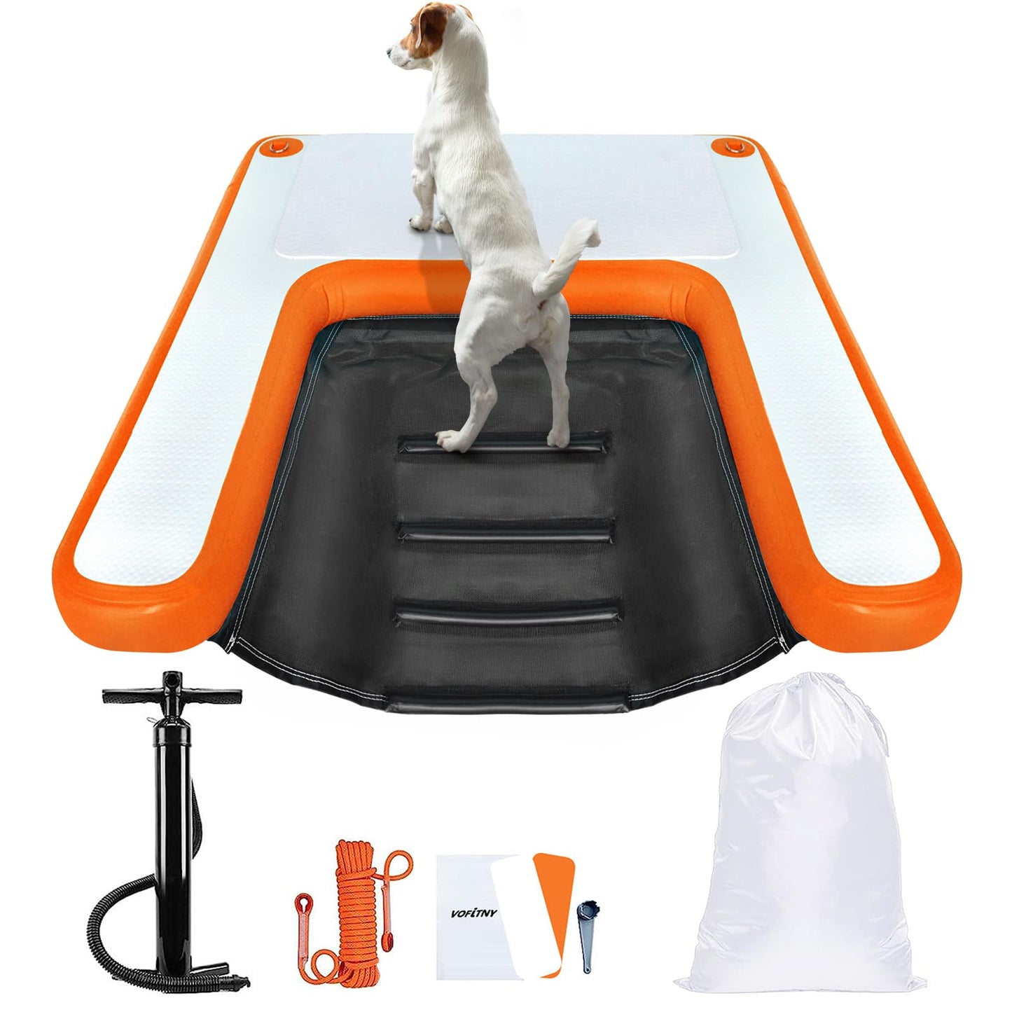VOFiTNY Inflatable Dog Pool Ramp Portable Floating Ladder for Dogs, Puppy Docks, and Water Plank for Inground Pools and Lakes (4ft x 3.3ft x 4in, Orange)