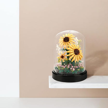 Sunflower DIY Building Blocks Kit - 545 PCS Botanical Flower Bouquet Micro Bricks for Adults and Ages 14+ Creative STEM Gift Home &amp Office Decor with Dust Cover