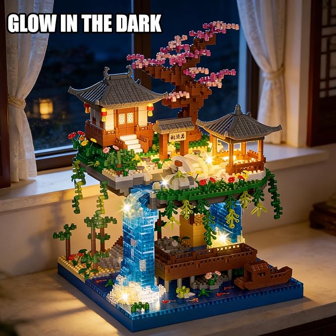 Beego Cherry Blossom Bonsai Tree Architecture Mini Building Kit Set Chinese Peach BlossomArchitecture Building Blocks with Light Japanese Sakura Tree House Gift for Adults Teen(2500PCS)