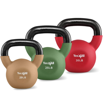 Yes4All Kettlebell, 5-65 LB Neoprene Coated Cast Iron Kettlebells, Wide Grip Handle & Flat Bottom for Swings, Squats, Deadlifts, Push Ups & Full Body Training at Home Gym - Single & Set