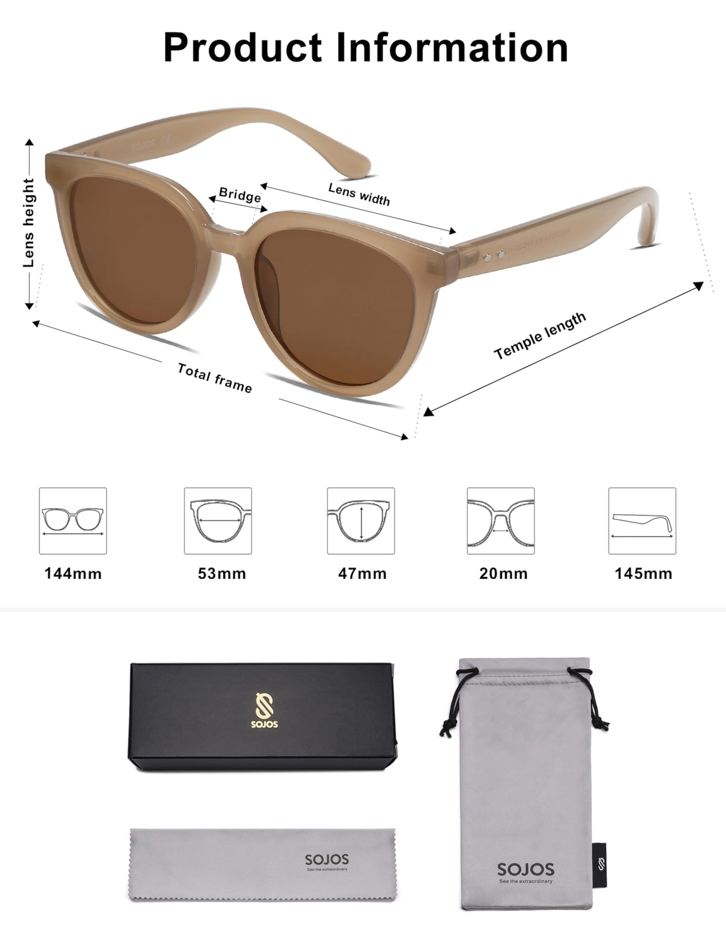 SOJOS Trendy Cat Eye Round Polarized Sunglasses for Women Fashion UV Protection Sunnies Sunglasses SJ2175
