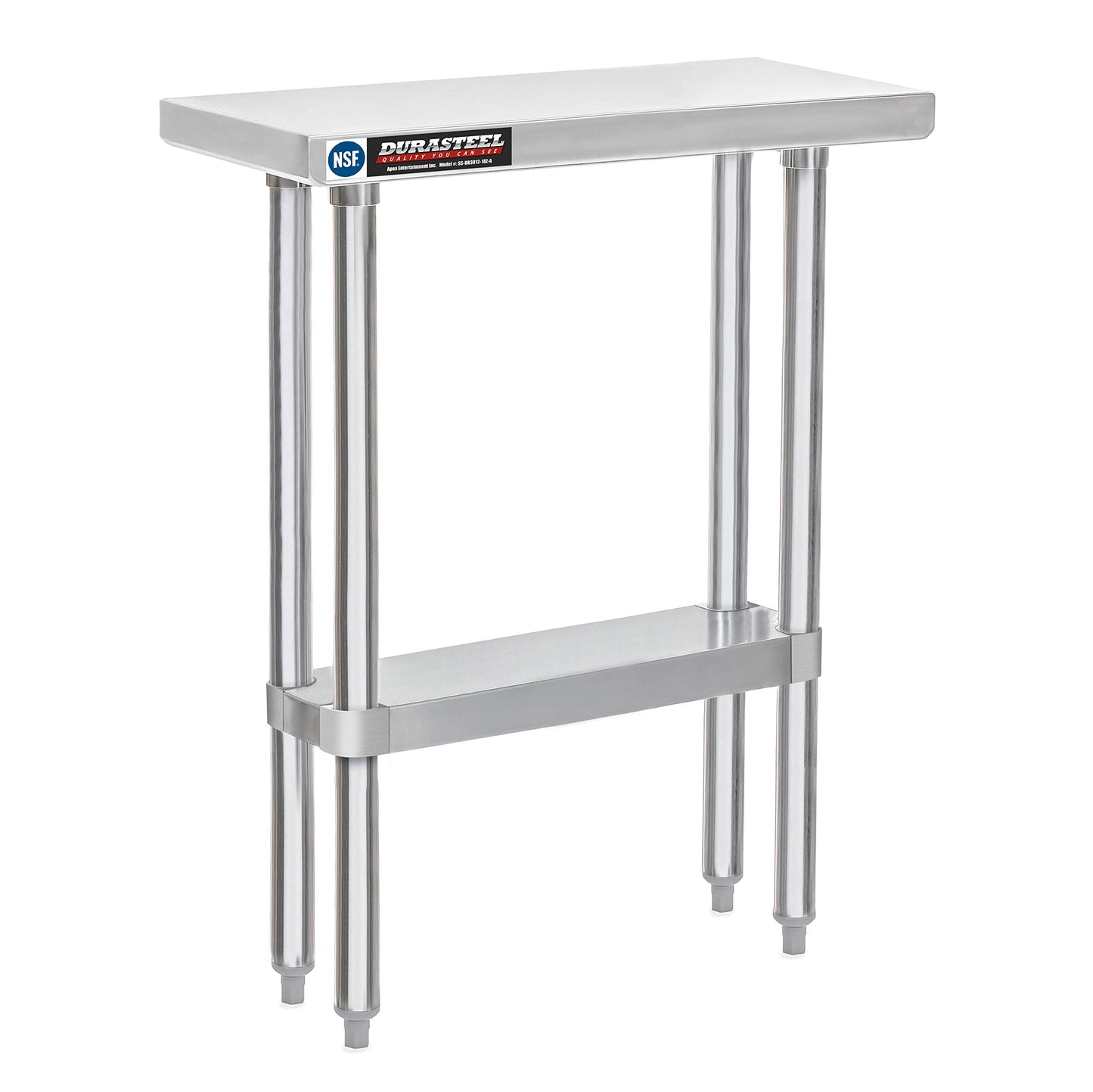 DuraSteel NSF Commercial Kitchen Table - 30 x 12 Inch Cooking Prep Stainless Steel Kitchen Island Workstation with Adjustable Under Shelf - Heavy Metal Workbench For Restaurant, Home, Garage