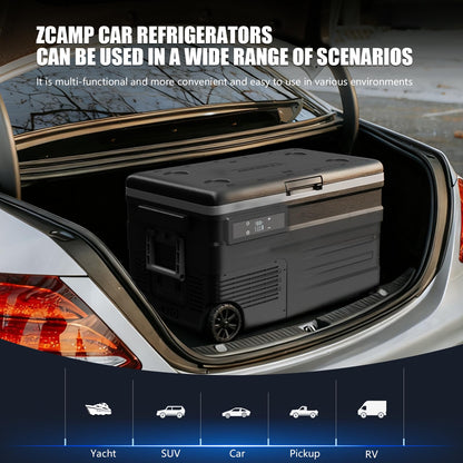 zcamp UD45E 12 Volt Refrigerator,Dual Zone Portable Freezer with Wheels & Battery Compartment,42QT(40.5L) Electric Cooler,-4℉~68℉,12/24V DC 100-240V AC for Camping, Travel, Truck, RV (Batt.Not Incl)