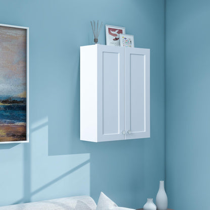 VANIRROR White Wall Mount Cabinet, MDF Over the Toilet Storage Cabinet with Adjustable Shelves, Space Saver 2 Door Medicine Cabinet for Bathroom Laundry Kitchen, 19x 27in, No Paint Odor
