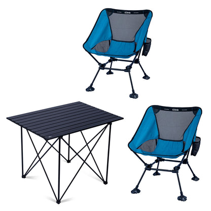 iClimb 1 Light Folding Table and 2 Ultralight Anti-Sinking Folding Chair Bundle for Two Adults Outdoor Camping Beach Concert