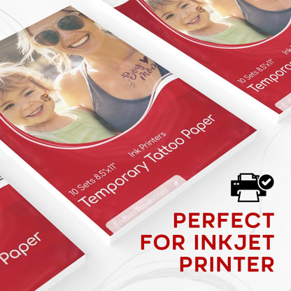 BubblePop! Printable Temporary Tattoo Paper for Inkjet Printer - Skin-Safe, Water-Resistant, Blank 8.5x11” Sheets for Personalized Designs - Make Your Own Temporary Tattoos at Home - 10 Set