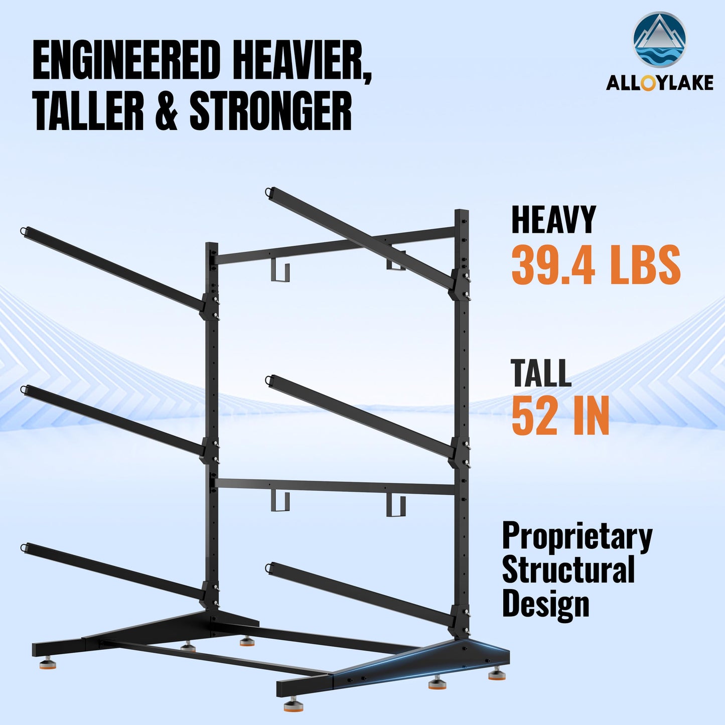 AlloyLake 3-Tier Freestanding Kayak Storage Rack, Heavy Duty Outdoor Canoe Stand for Garage & Dock, 330 lbs Capacity, Rust-Proof 304 Stainless Steel Hardware (Black)