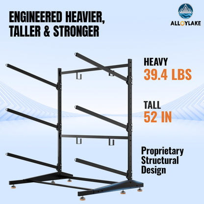 AlloyLake 3-Tier Freestanding Kayak Storage Rack, Heavy Duty Outdoor Canoe Stand for Garage & Dock, 330 lbs Capacity, Rust-Proof 304 Stainless Steel Hardware (Black)