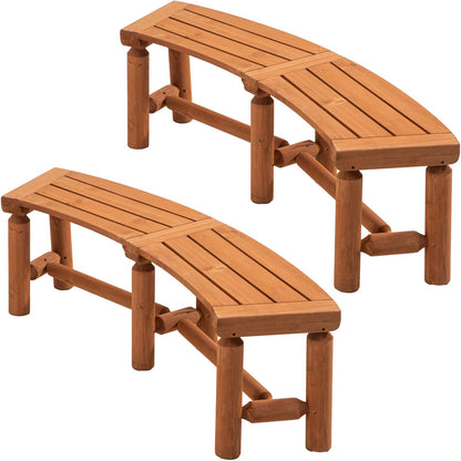 FORTUNO Outdoor Wooden Curved Backless Porch Bench Rustic Style Cedar/Fir Wood Log Fire Pit Bench for Patio Garden Deck and Backyard, 40"-54" W×13" D×16.5" H, Brown, 2 Packs