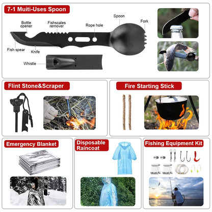 Survival Kit, 251 Pcs Survival Gear First Aid Kit with Molle System Compatible Bag and Emergency Tent, Emergency Kit for Earthquake, Outdoor Adventure, Hiking, Hunting, Gifts for Men Women