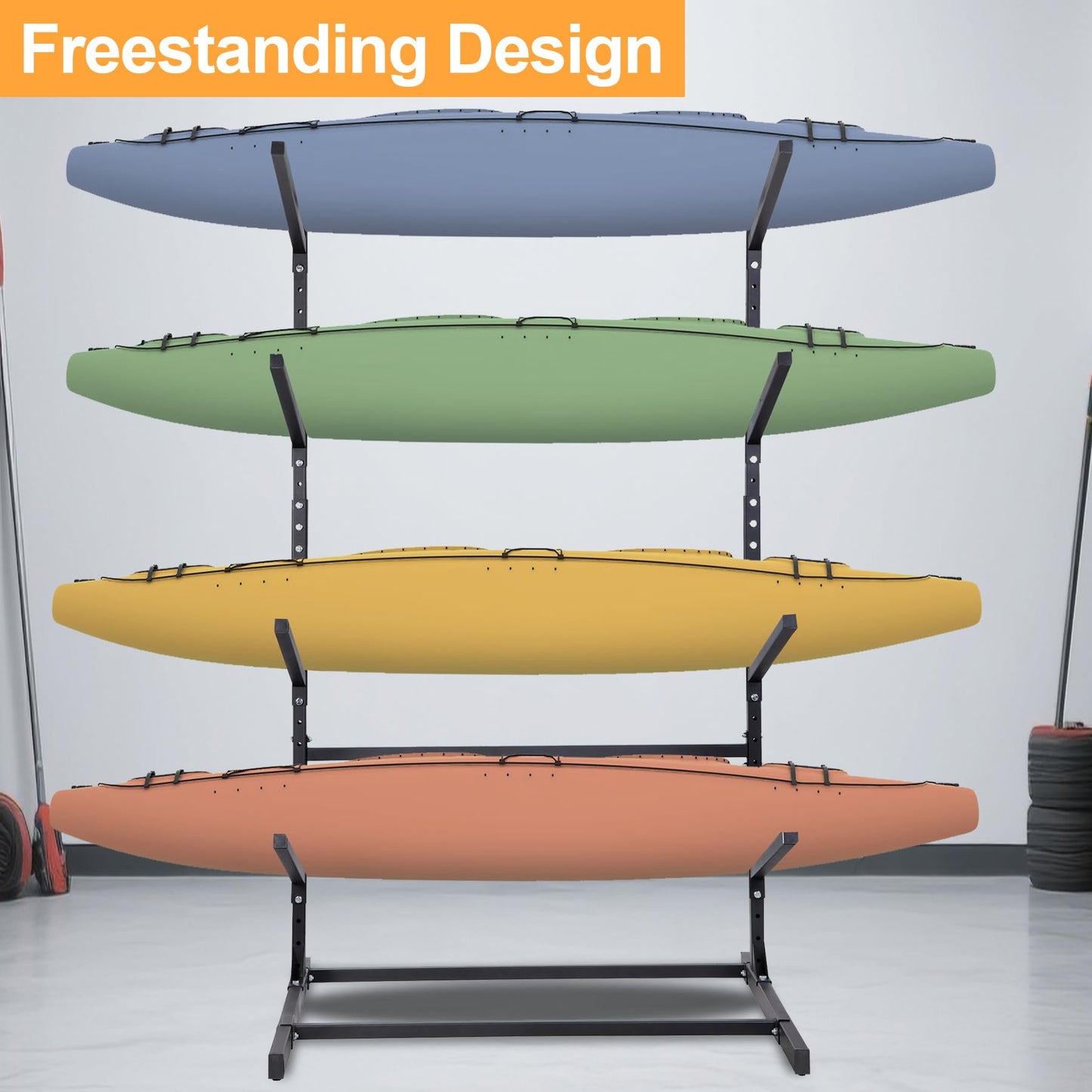 Oxphanor Kayak Storage Rack 4 Kayaks, Adjustable Freestanding Kayak and SUP Stand, Weatherproof and Heavy Duty Surfboard Storage Rack, Hold up Kayaks, SUPs, Paddleboards, Canoes