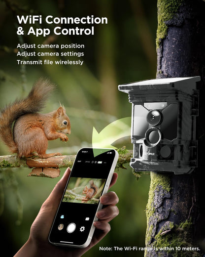 CEYOMUR 4K 30fps Solar Trail Camera, 46MP WiFi Trail Cam with Night Vision 0.1s Trigger Motion Activated with 32GB Memory Card, Game Camera with 120° Detection IP66 Waterproof for Wildlife Scouting