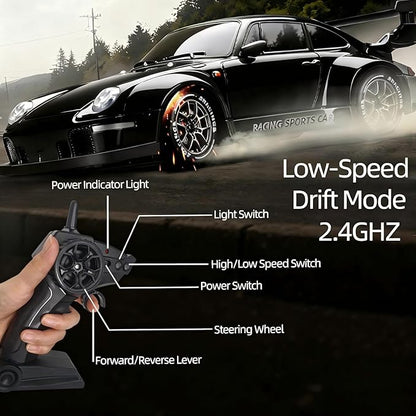 1:24 Scale RC Drift Car with LED Lights 25km/h 4WD High Speed Dual Batteries 50+ Min Play 2.4GHz Remote Control Multi-Surface Drift Tires Racing Toy Vehicle for Adults Boys Girls Storm Drive