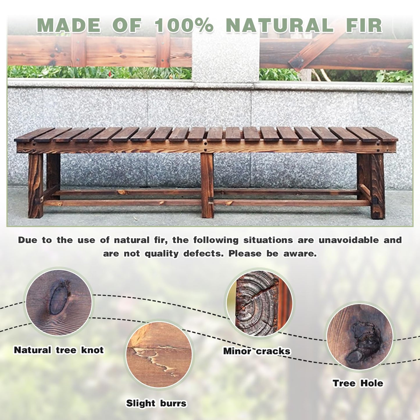 LSPYYDS Outdoor Garden Bench, 3-Person Wood Patio Bench Weatherproof Outdoor Backless Bench, Anti-Corrosion and Anti-Rust Garden Benches for Garden Lawn Porch Park Backyard (Carbonized,47.25''/120cm)