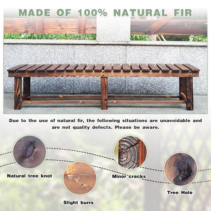 LSPYYDS Outdoor Garden Bench, 3-Person Wood Patio Bench Weatherproof Outdoor Backless Bench, Anti-Corrosion and Anti-Rust Garden Benches for Garden Lawn Porch Park Backyard (Carbonized,47.25''/120cm)