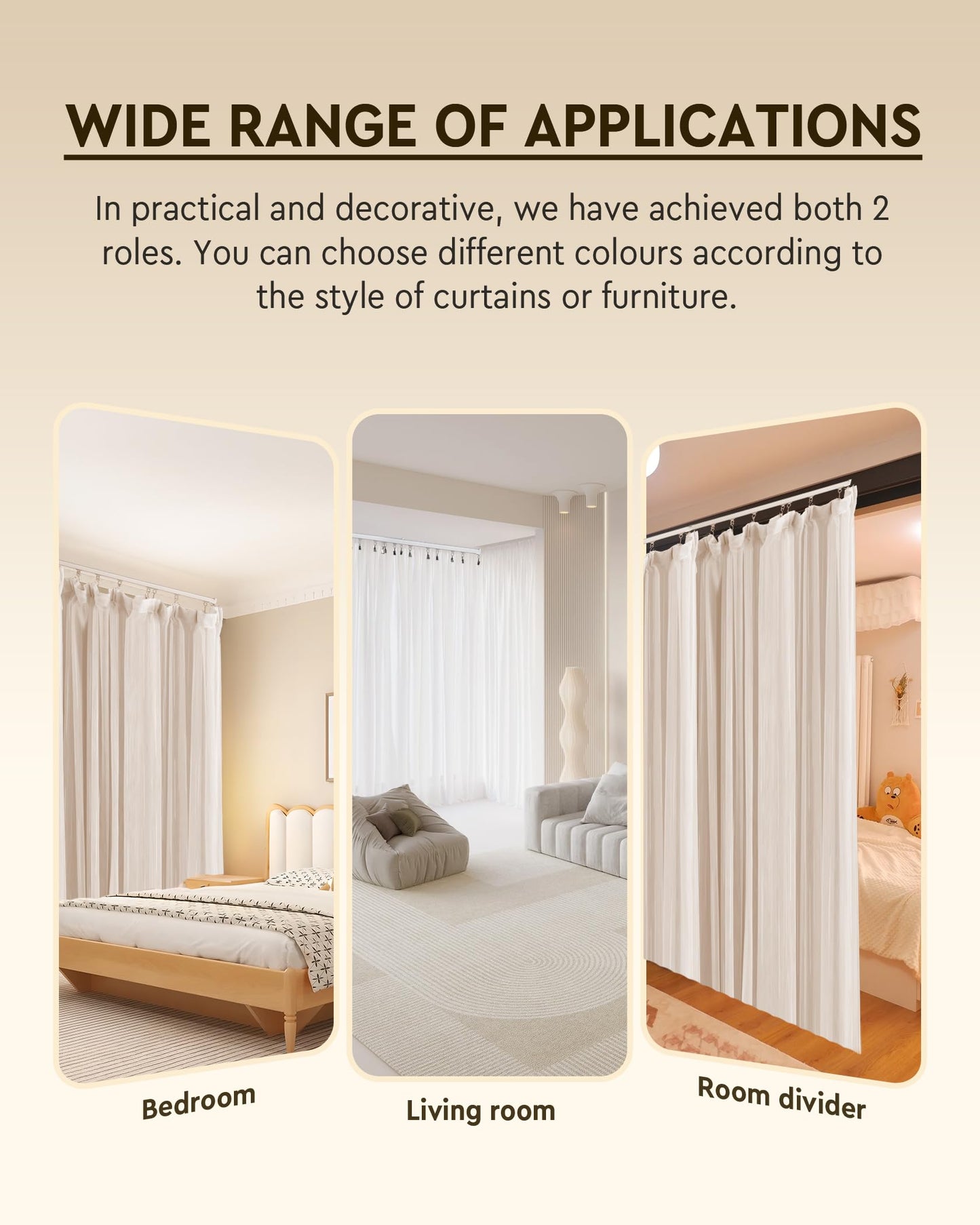Ezcasch Ceiling Curtain Track Set, Ceiling or Wall Mount 6ft - 9ft, Aluminum Heavy-Duty Curtain Rails, Room Divider Curtain Track for Bedroom, With Silent Slide, Clips and Hooks，White