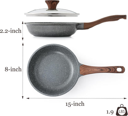SENSARTE Nonstick Frying Pan Skillet - Healthy 8-Inch Omelet Pan with Glass Lid | PFOA Free (Set of 2)