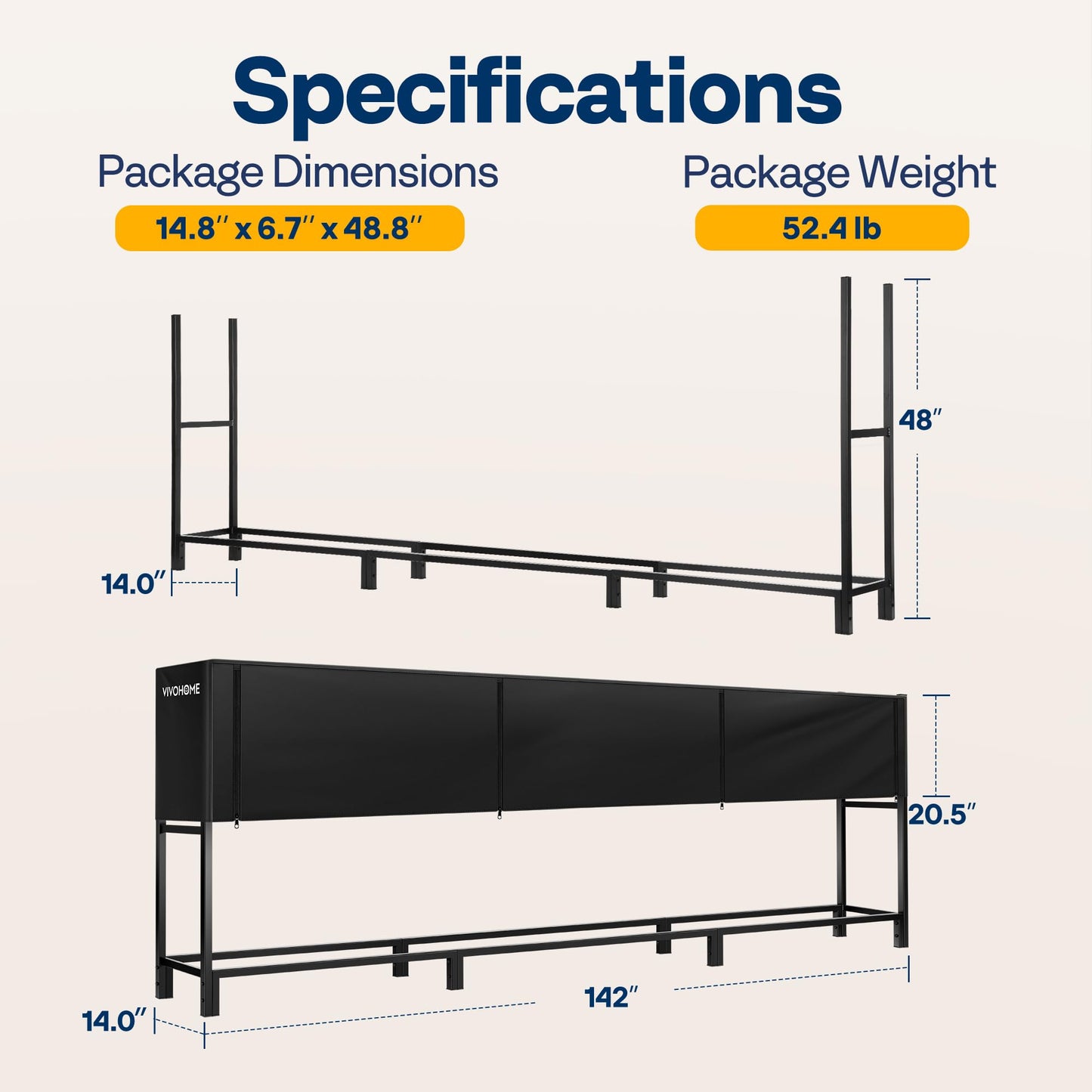 VIVOHOME Upgraded Heavy Duty 12 ft 3/4 Cord Firewood Rack Outdoor with Cover Combo Set, Thick Steel Log Holder Up to 4400 lb, Fire Wood Pile Storage Stand Organizer Black