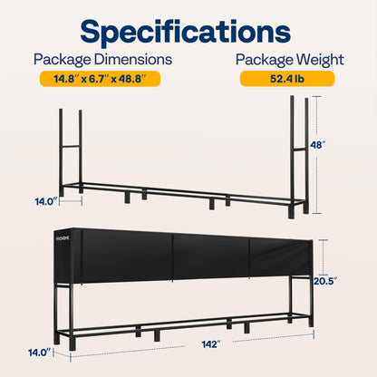 VIVOHOME 10ft Heavy-Duty Firewood Rack with Cover, Outdoor Log Holder Combo, Black and Upgraded 12ft Heavy-Duty Firewood Rack with Cover, 4400lb Capacity Log Holder, Black