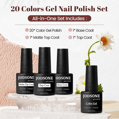 JODSONE Gel Nail Polish Kit with U V Light 32 Colors Gel Polish Nail + 4 Functional Adhesive Bottles Kit Soak Off Manicure Tools Gifts for Women