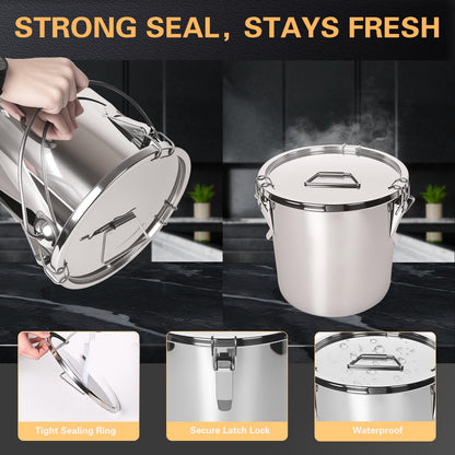 Nalison 21L/5.6GAL and 12L/3.2GAL Stainless Steel Airtight Canister, Food Storage Canisters with Lid&Locking Clamp for Rice Flour Sugar Grain Coffee Bean Storage Containers (12L & 21L,2 CANISTERS)