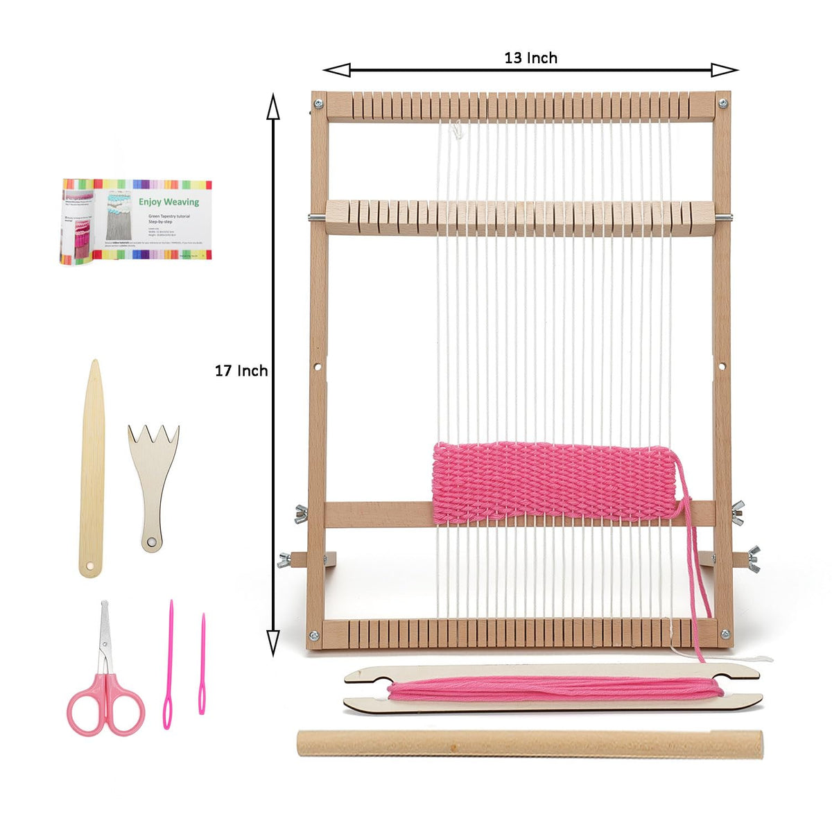 Weaving Loom for Beginners Adults/Kids and 1 Set of Weaving Works Complete Yarn Kit with Detailed Friendly Instructions, Parents and Children in The Holiday Experience Weaving Brings Fun Green