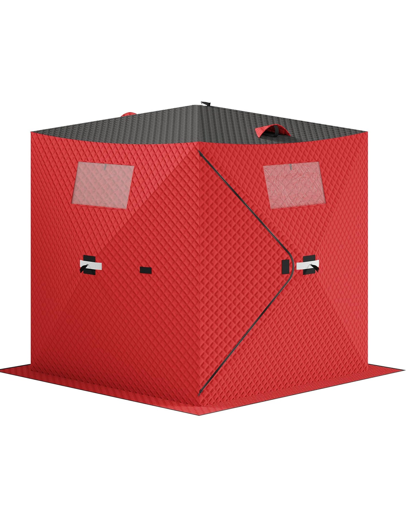 Garvee Pop-up Ice Fishing Tent for 3-4 Persons, Hub-Style Insulated Portable Ice Fishing Shelter with Carrying Bag, Zippered Door, Wind Rope & Anchors, Red