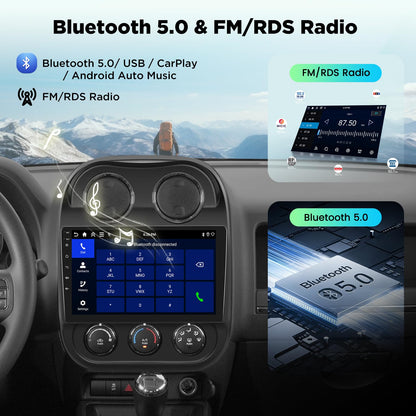 [4+64] Radio for Jeep Compass Patriot 2010 2011 2012 2013 2014 2015 2016, Volxcereo 10 inch Touch Screen Stereo with Carplay/Android Auto, GPS Navigation, Bluetooth, WiFi Hotpots, SWC, FM/RDS Radio