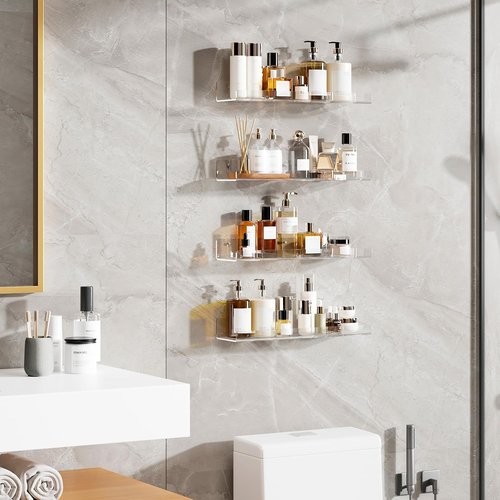 Dooiclear 4 Pack Acrylic Floating Wall Shelves - 15" Clear Book Display Organizers for Home & Office Decor