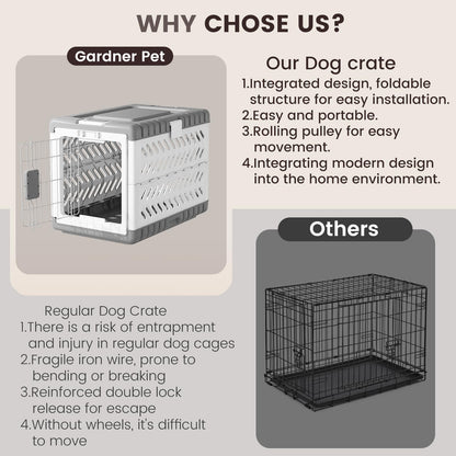 Collapsible Dog Crate for Large/Medium Dogs - 36" L Foldable Dog Cage No-Tool Assembly, Travel Dog Crate with 2 Wheels - Easy to Carry, Space-Saving, Indoor Outdoor Use, 36.4"(L) x22.84(W) 25.8"(H)