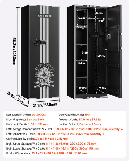 VEVOR 4 Gun Safe, Long Gun Cabinet for Rifles and Pistols, Quick Access Rifle Safe with 3 Ammo Slots and 2 Adjustable Racks, Large Digital Cabinet with Key and Password Lock(Assembly Required)