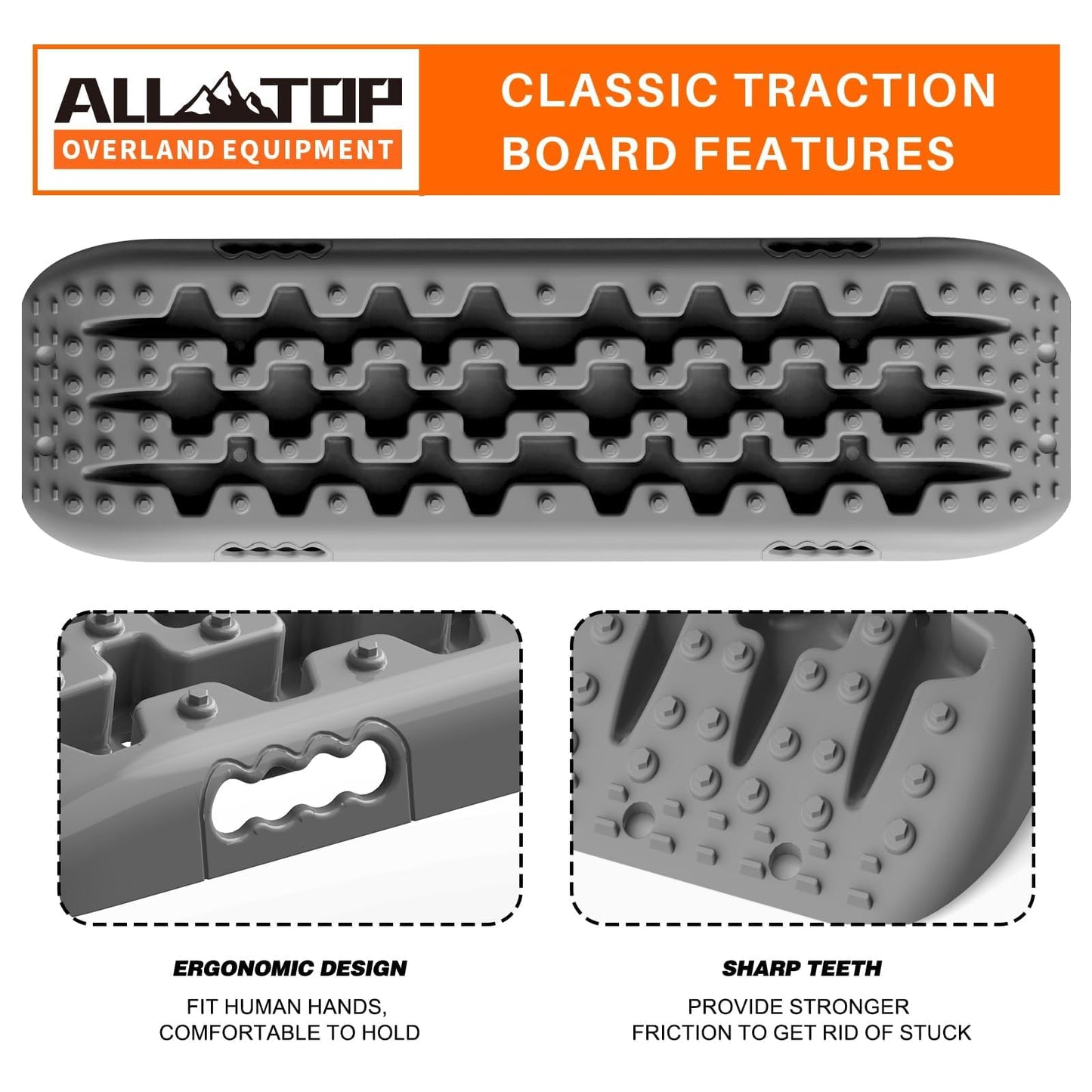 ALL-TOP Recovery Traction Boards, 2PCS & Mounting Kit, Reinforced Off Road Bendable Tire Friction Tracks (3rd Gen, Gray)