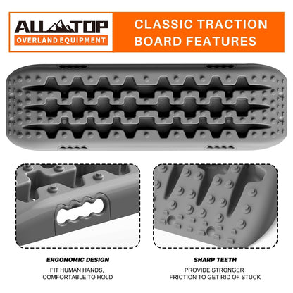 ALL-TOP Recovery Traction Boards, 2PCS & Mounting Kit, Reinforced Off Road Bendable Tire Friction Tracks (3rd Gen, Gray)