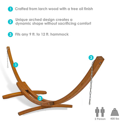 Sunnydaze Curved Wood Hammock Stand Only - 2-Person Wooden Hammock Stand for Outside with 400-Pound Capacity- 13-Foot
