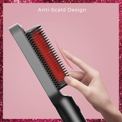 Tymo hair straightener brush - Tymo ring curly hair straightener with 20s fast heating, 5 thermostatic level hot hair straightener combs, 30 minute auto-off & 110V-240V, hair silky straightening brush