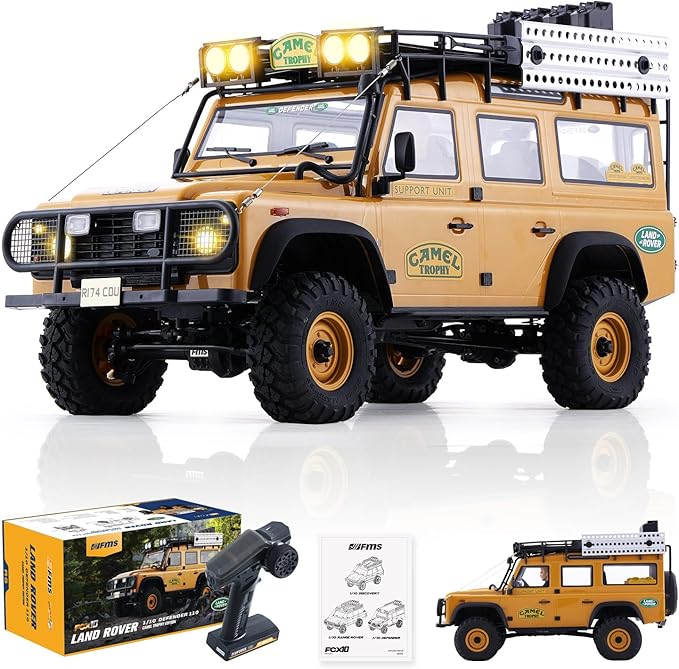 EAZYRC FMS FCX10 1/10 RC Crawler Land Rover Camel Trophy Edition Official Licensed 4WD All Terrain Off-Road RC Truck for Adults High-Detail Scale RC Car with Metal Gears Upgraded Shocks (Defender)