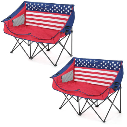 ARROWHEAD OUTDOOR 2-Pack Portable Folding Double Duo Camping Chair Loveseat w/ 2 Cup & Wine Glass Holder, Carrying Bag, Supports up to 650lbs