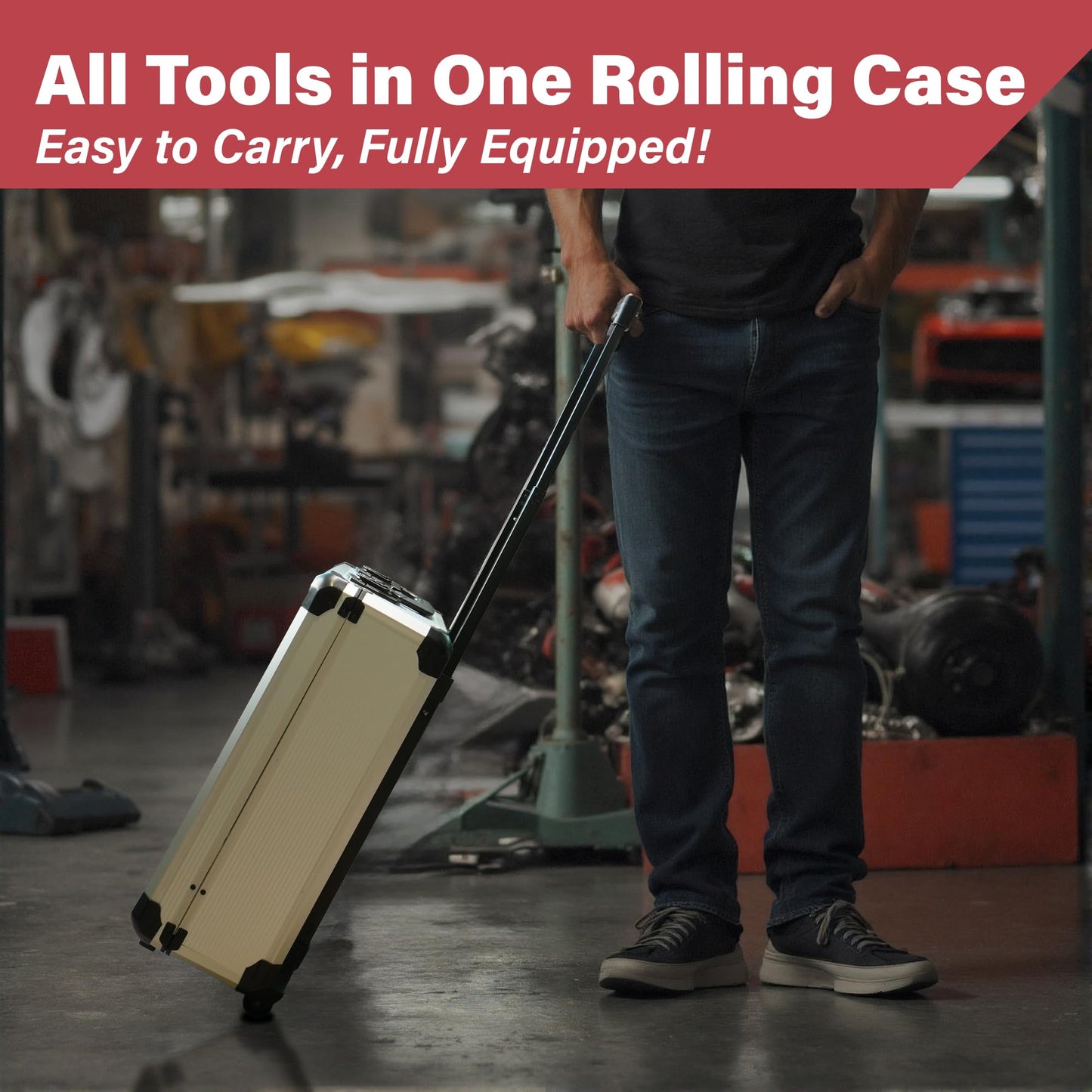 Tool Kit, Aluminum Trolley Case Tool Set for Men, 515 PCS General Household Tool Kit with 4-Drawer for Home Repair, Car, Garage, Maintenance, Auto Repair Toolbox with Wheel