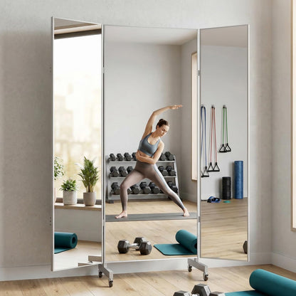 HDmuxel Full Length Mirror with 360° Wheels, 63" x 71" Foldable Floor Mirror with Nano-Tech Shatterproof Film - Ultra-Large Mobile Mirror for Home Gym, Dance Studio & Commercial Spaces (Sliver)