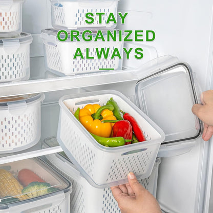 5 PCS Large Fruit Containers - Leakproof Food Storage with Removable Colander | Dishwasher & Microwave Safe