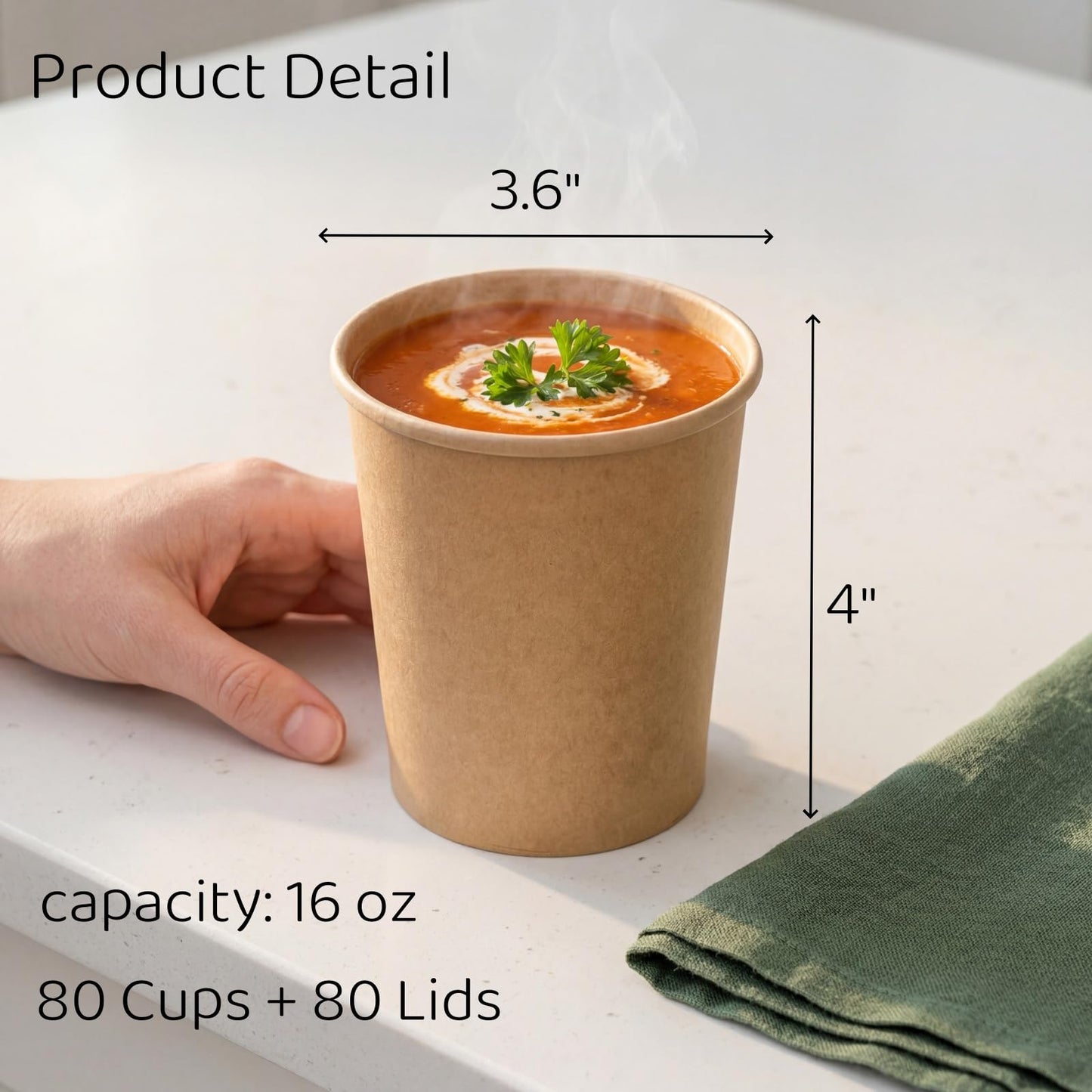 Lyellfe 80 Pack Paper Soup Containers with Lids, 16 Oz Disposable Kraft Paper Food Cups, To Go Take Out Cups for Hot Cold Drinks, Christmas Party