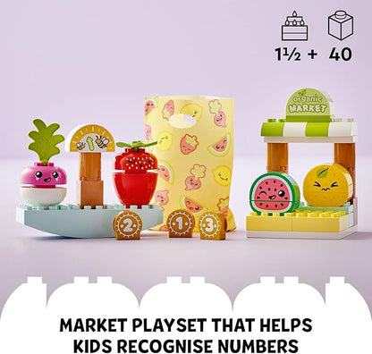 LEGO DUPLO My First Organic Market 10983 Fruit and Vegetables Toy Food Set Learn Numbers Stacking Educational Toys for Toddlers 18 Months - 3 Years Old