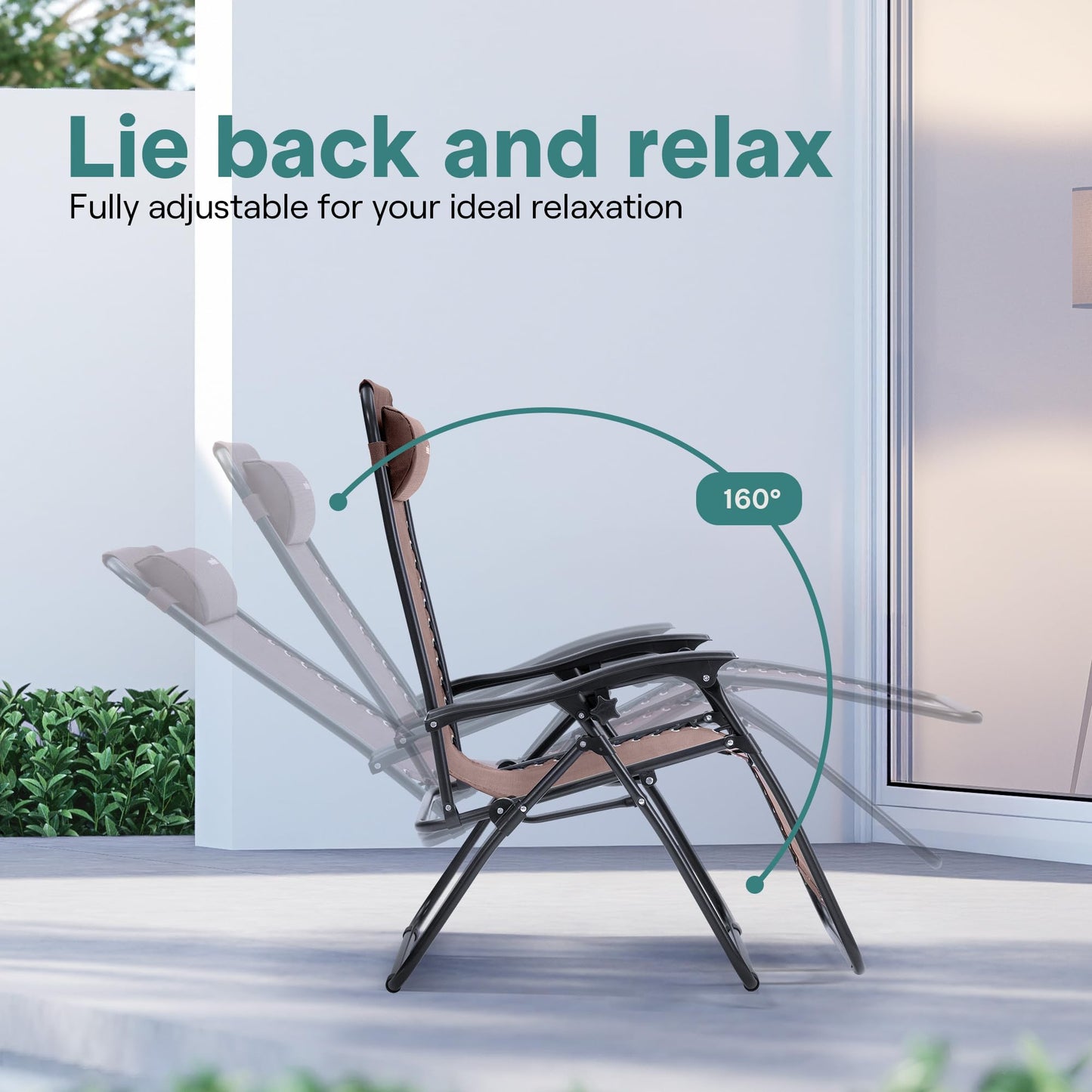 SereneLife Outdoor Zero Gravity Lounge Chair Set with Table – 2 Adjustable Recliners with Cup Holders, Headrest, Steel Frame & Foldable Design for Patio, Pool, Garden, or Camping